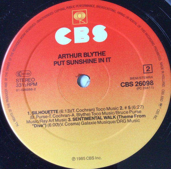 Arthur Blythe : Put Sunshine In It (LP, Album)