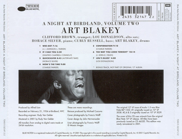 Art Blakey Quintet : A Night At Birdland, Volume Two (CD, Album, Mono, RE, RM)