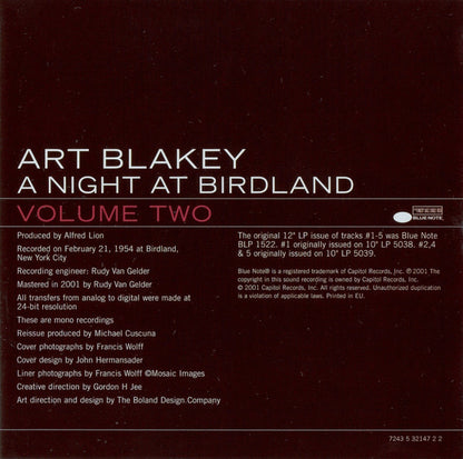 Art Blakey Quintet : A Night At Birdland, Volume Two (CD, Album, Mono, RE, RM)