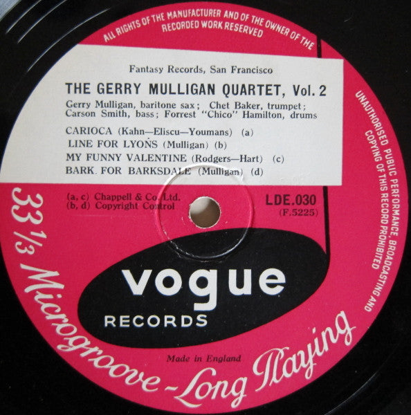 Gerry Mulligan Quartet : Volume 2 (10")