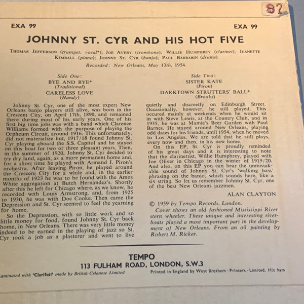 Johnny St. Cyr And His Hot Five : Jazz From New Orleans (7", EP)