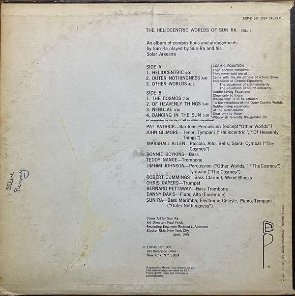 Sun Ra : The Heliocentric Worlds Of Sun Ra, Vol. I (LP, Album, RP)