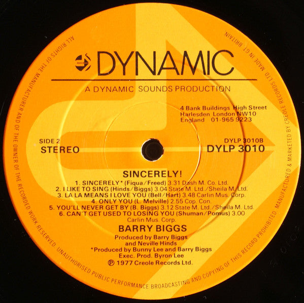 Barry Biggs : Sincerely! (LP, Album)
