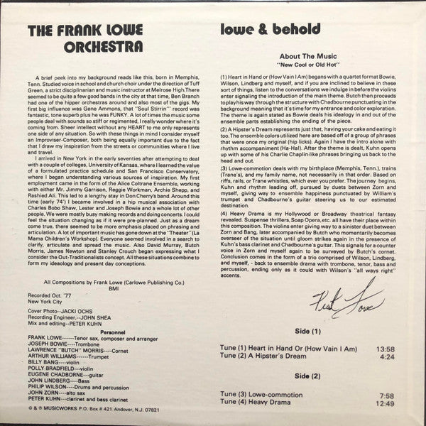 The Frank Lowe Orchestra : Lowe And Behold (LP, Album)