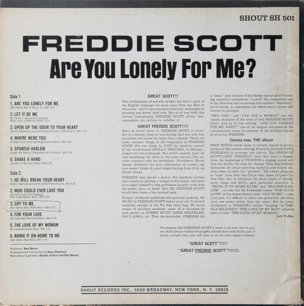 Freddie Scott (2) : Are You Lonely For Me? (LP, Album, Mono)