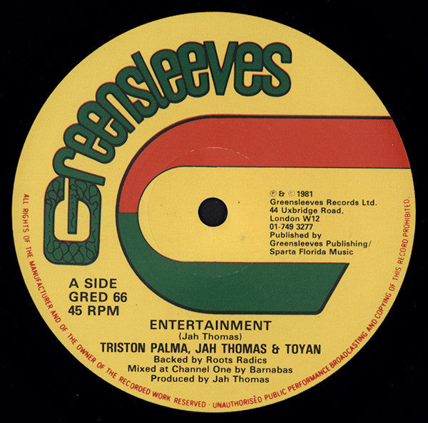 Tristan Palmer, Jah Thomas, Toyan & Little John : Entertainment / Jah Guide I (12")