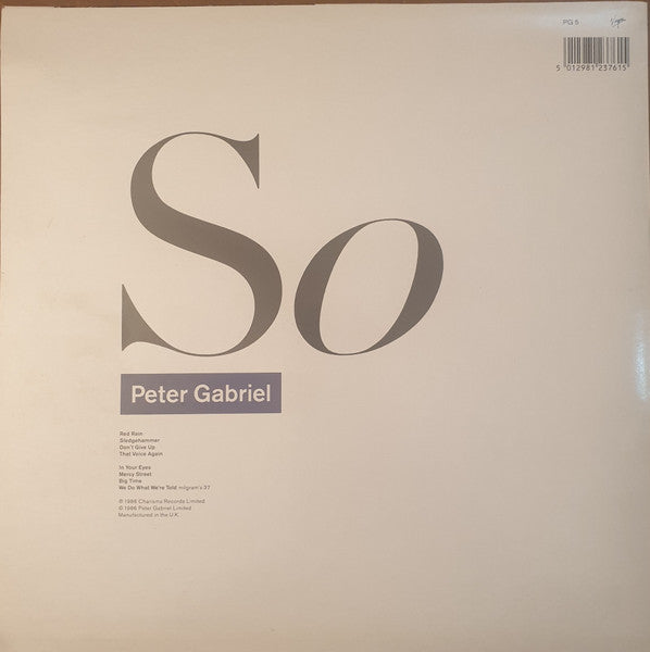 Peter Gabriel : So (LP, Album, Cop)