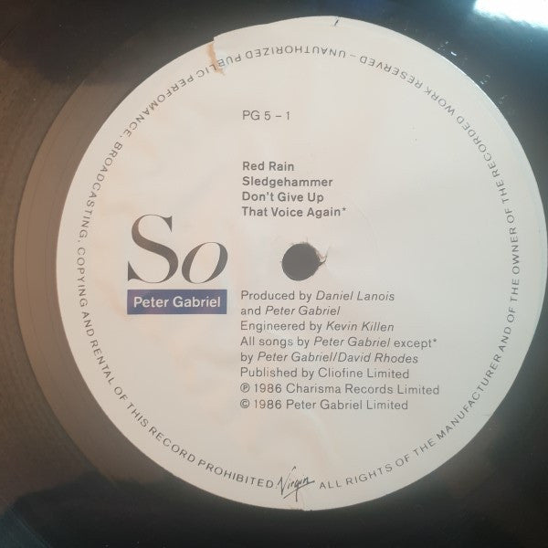 Peter Gabriel : So (LP, Album, Cop)