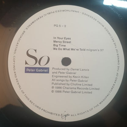 Peter Gabriel : So (LP, Album, Cop)