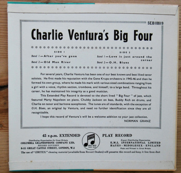 Charlie Ventura : Charlie Ventura's Big Four (7", EP, Mono, Fou)