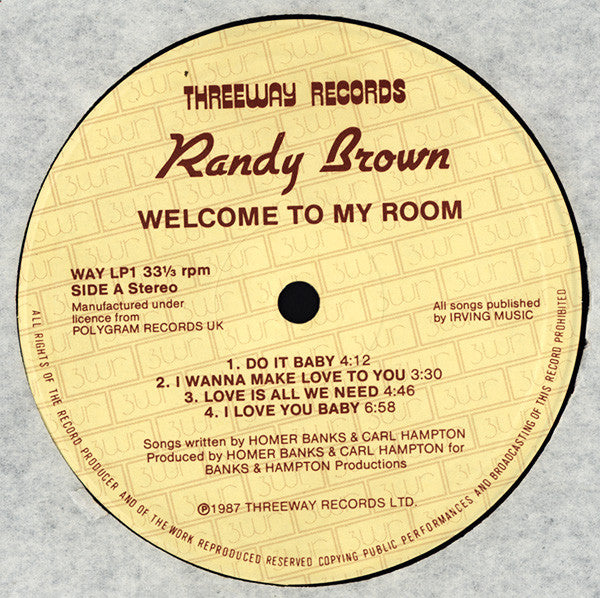 Randy Brown (2) : Welcome To My Room (LP, Album, RE)