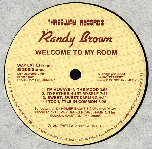 Randy Brown (2) : Welcome To My Room (LP, Album, RE)
