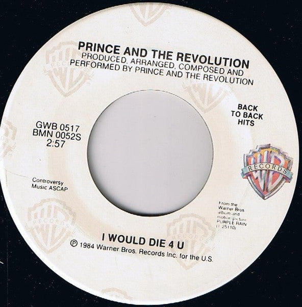 Prince And The Revolution : I Would Die 4 U / Take Me With U (7", Single)