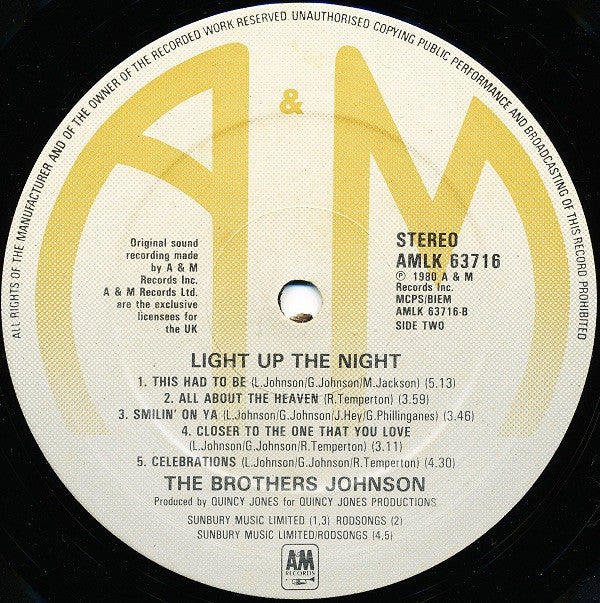 The Brothers Johnson* : Light Up The Night (LP, Album, Gat)