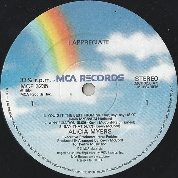 Alicia Myers : I Appreciate (LP, Album)