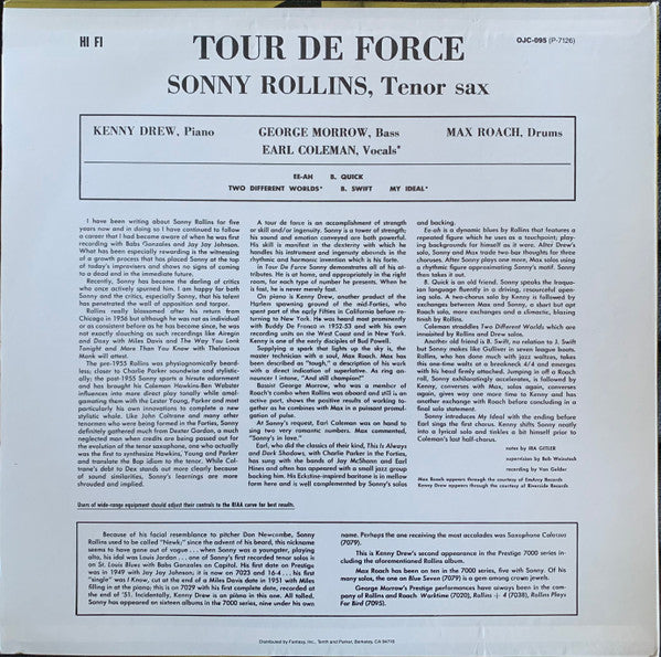 Sonny Rollins : Tour De Force (LP, Album, RE)