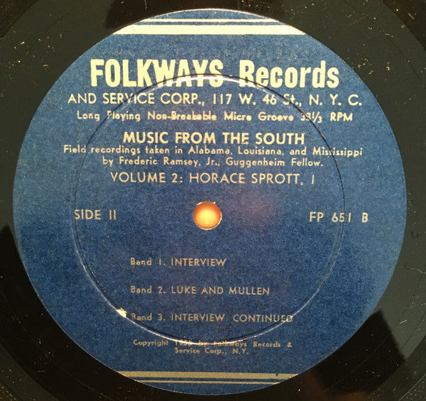 Horace Sprott : Music From The South, Vol. 2: Horace Sprott, 1 (LP)