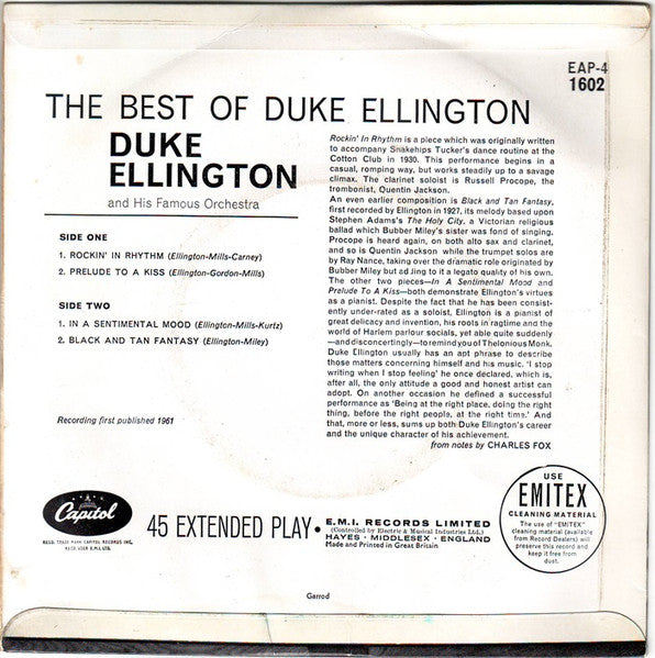 Duke Ellington : The Best Of Duke Ellington (7", EP, Mono)