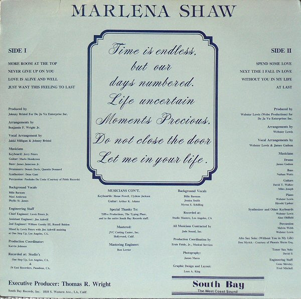 Marlena Shaw : Let Me In Your Life (LP, Album)