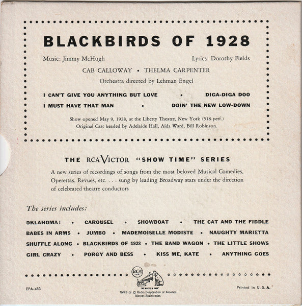 Cab Calloway - Thelma Carpenter, Lehman Engel : Songs From Blackbirds (7", EP)