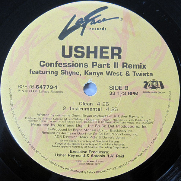 Usher Featuring Shyne, Kanye West & Twista : Confessions Part II (Remix) (12")