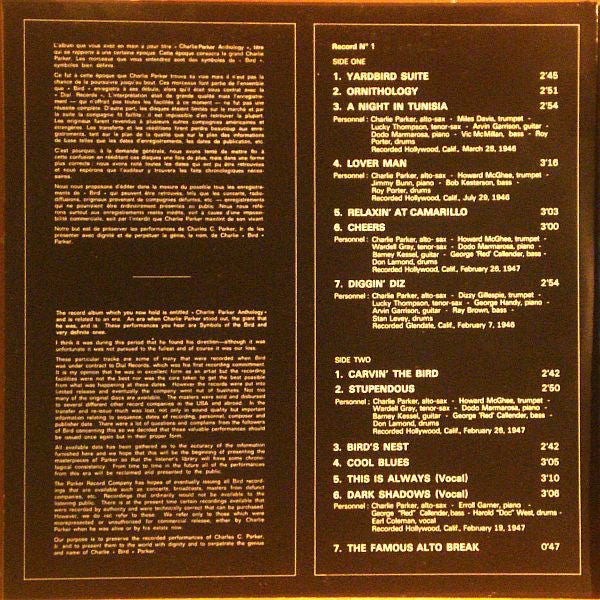Charlie Parker : Anthology (3xLP, Comp, RE, Gat)