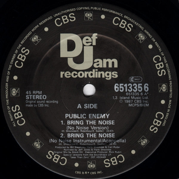 Public Enemy : Bring The Noise (No Noise Version) (12", Single)