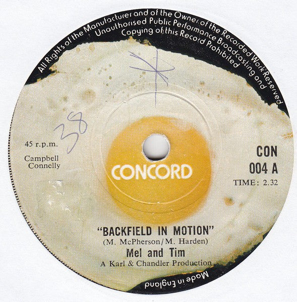 Mel & Tim : Backfield In Motion (7", Single)