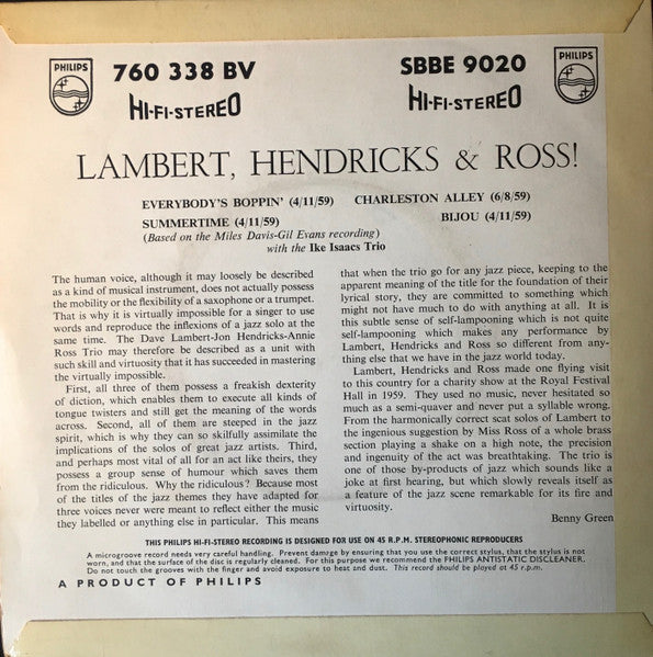 Lambert, Hendricks & Ross : Everybody's Boppin' (7", EP)
