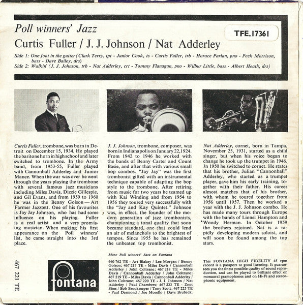 Curtis Fuller / J.J. Johnson / Nat Adderley : One Foot In The Gutter (7", EP, Mono)