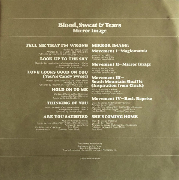 Blood, Sweat & Tears* : Mirror Image (LP, Album)