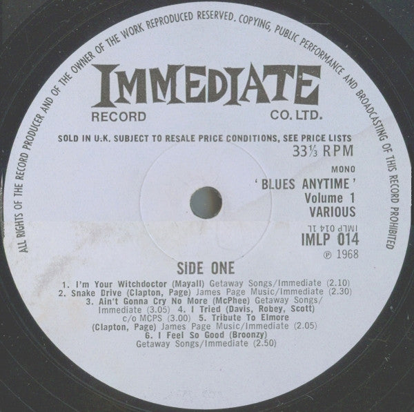 Various : Blues Anytime Vol.1 - An Anthology Of British Blues (LP, Comp, Mono)