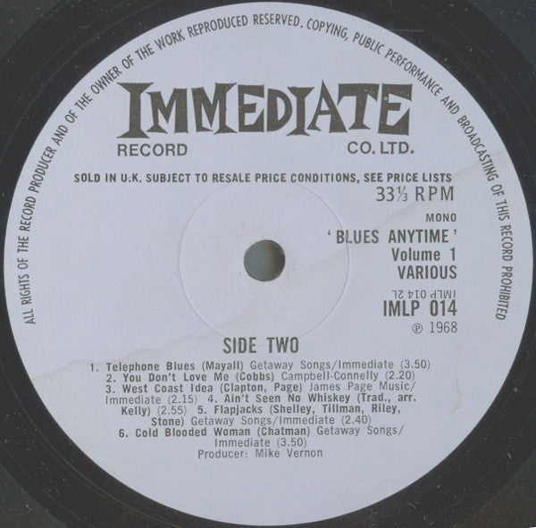 Various : Blues Anytime Vol.1 - An Anthology Of British Blues (LP, Comp, Mono)