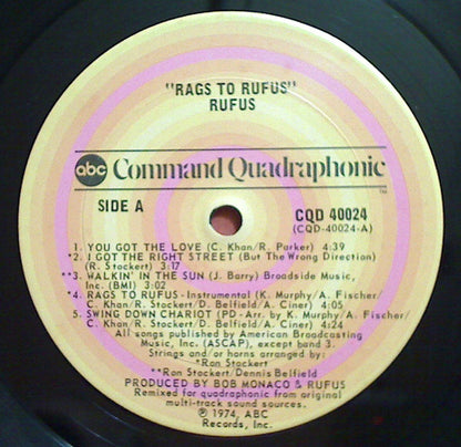 Rufus Featuring Chaka Khan : Rags To Rufus (LP, Album, Quad, San)