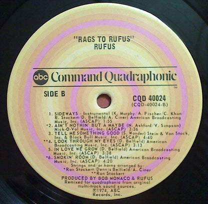 Rufus Featuring Chaka Khan : Rags To Rufus (LP, Album, Quad, San)