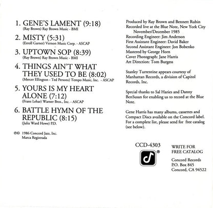 The Gene Harris Trio Plus One : The Gene Harris Trio Plus One (CD, Album)