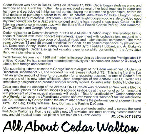 Cedar Walton : Animation (LP, Album, Promo)