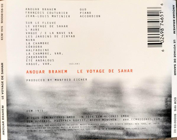 Anouar Brahem : Le Voyage De Sahar (CD, Album)