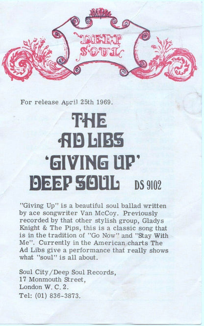 The Ad Libs : Giving Up (7", Single)