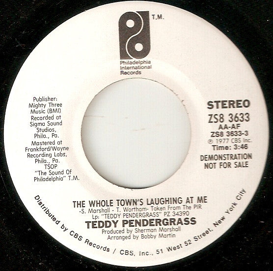 Teddy Pendergrass : The Whole Town's Laughing At Me (7", Promo)