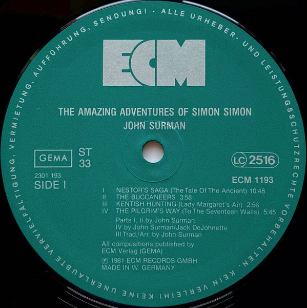 John Surman : The Amazing Adventures Of Simon Simon (LP, Album)