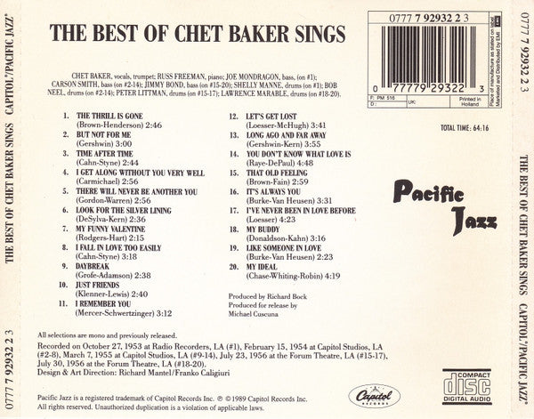 Chet Baker : The Best Of Chet Baker Sings (Let's Get Lost) (CD, Comp, Mono)