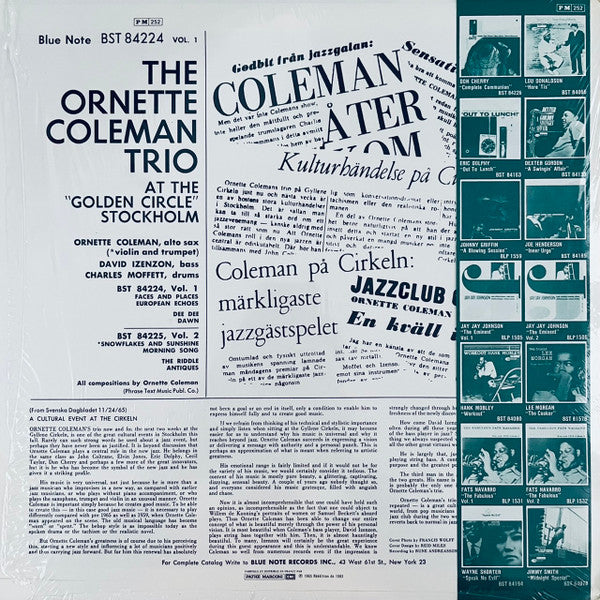 The Ornette Coleman Trio : At The "Golden Circle" Stockholm (Volume One) (LP, Album, RE)