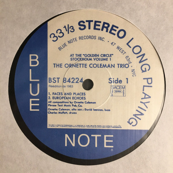 The Ornette Coleman Trio : At The "Golden Circle" Stockholm (Volume One) (LP, Album, RE)