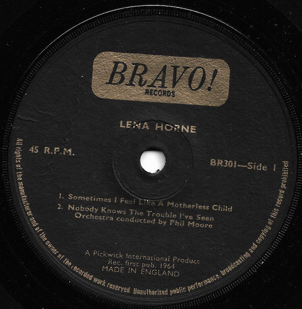 Lena Horne : Sometimes I Feel Like A Motherless Child (7", EP)