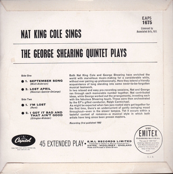 Nat King Cole / George Shearing : Nat King Cole Sings / George Shearing Plays (7", EP, Mono)