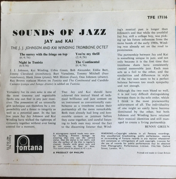 The J.J. Johnson And Kai Winding Trombone Octet : Jay And Kai - Sounds Of Jazz (7", EP)