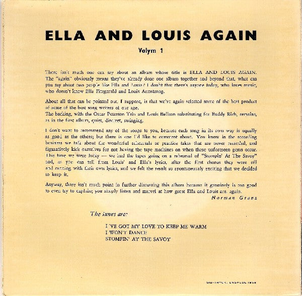 Ella Fitzgerald And Louis Armstrong : Ella And Louis Again Volym 1 (7", EP)