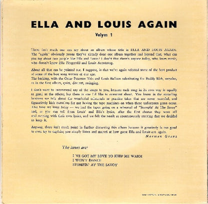 Ella Fitzgerald And Louis Armstrong : Ella And Louis Again Volym 1 (7", EP)