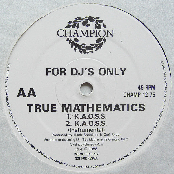 True Mathematics : For The Money / K.A.O.S.S. (12", Single, Promo)